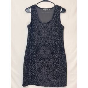 Athleta Women's Med Black/Gray Shayla Cherrywood Printed Sleeveless Ponte Dress